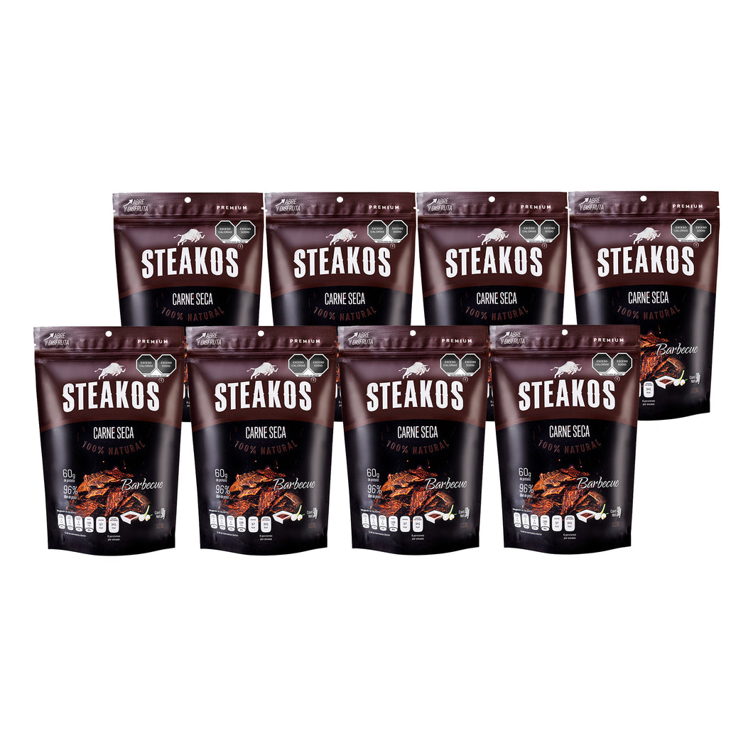 Carne seca Steakos, Sabor BBQ, 90g (8 piezas)