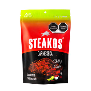 Carne seca Steakos, Sabor Chile Limón, 80g (8 piezas)