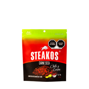 Carne seca Steakos, Sabor Chile Limón, 25g (12 piezas)