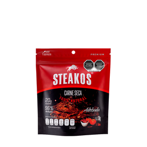 Carne seca Steakos, Sabor Adobado, 30g (12 piezas)