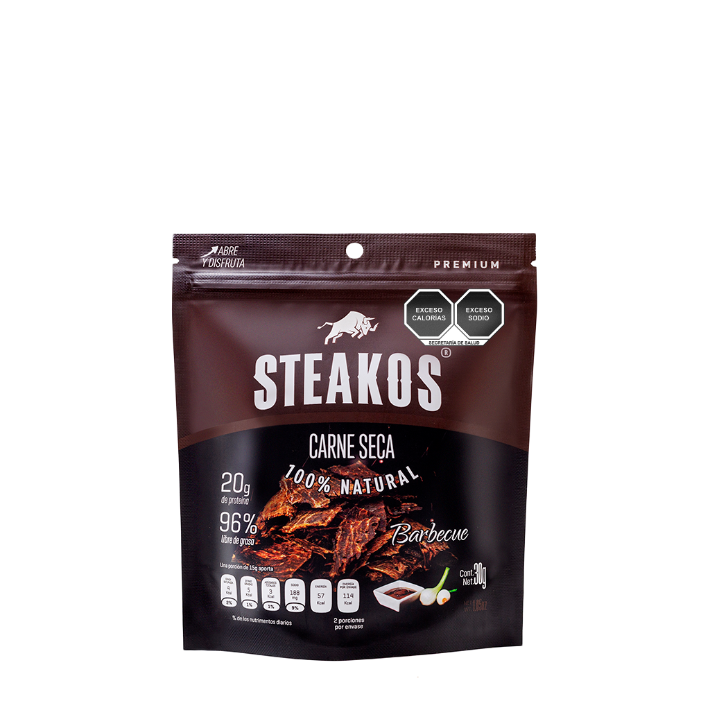 Carne seca Steakos, Sabor BBQ, 30g