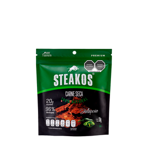 Carne seca Steakos, Sabor Jalapeño, 30g (12 piezas)