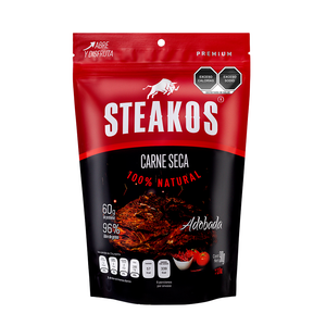 Carne seca Steakos, Sabor Adobado, 90g (8 piezas)