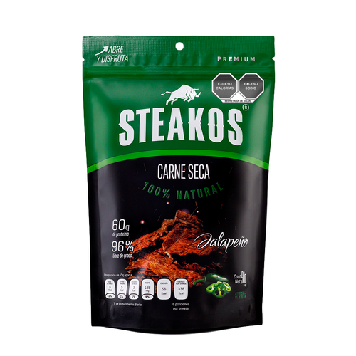 Carne seca Steakos, Sabor Jalapeño, 90g